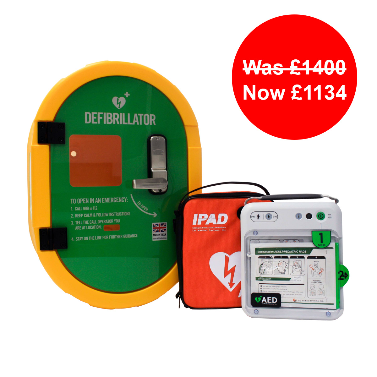 Defibsafe 2 Unlocked Cabinet and NFK200 Semi-Automatic AED Bundle